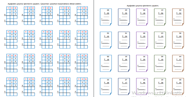 3.Sınıf Matematik Çarpma İşlemi  Etkinliği 5 (4 Sayfa)