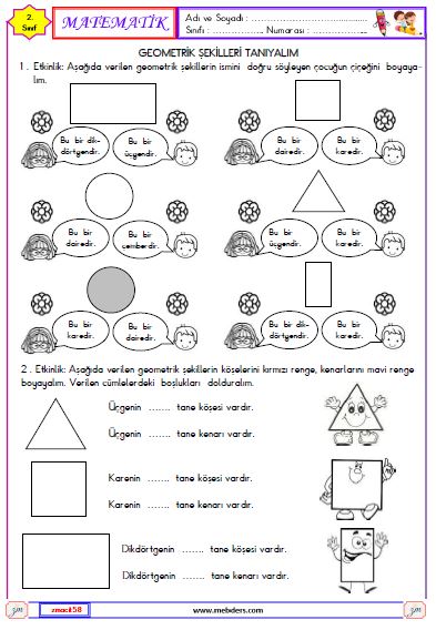 2. Sınıf Matematik Geometrik Şekiller Etkinliği 1