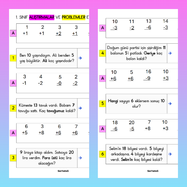 1. Sınıf Matematik - Alıştırmalar ve Problemler Etkinliği - 3