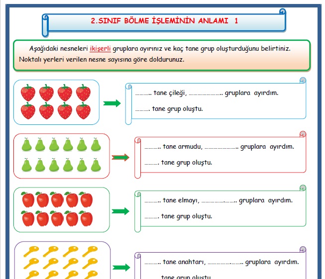 2.Sınıf Matematik Bölme İşleminin Anlamı  Etkinlik Çalışması 1