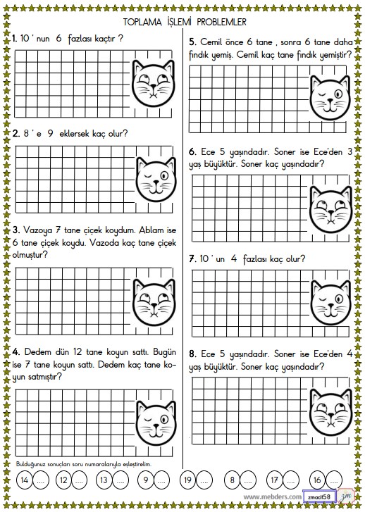 1. Sınıf Matematik Toplama İşlemi Problemleri Etkinliği 6