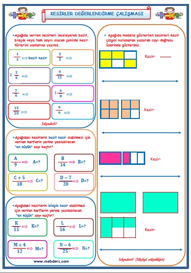 4.Sınıf Matematik Kesirler Değerlendirme Çalışması