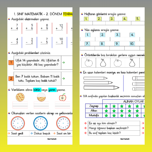 1. Sınıf Matematik - 2. Dönem Tekrar Etkinliği - 9