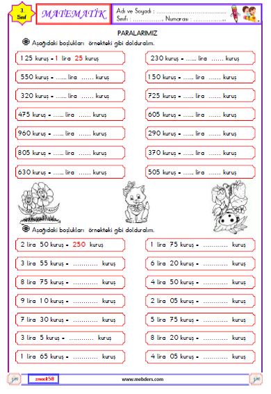 3. Sınıf Matematik Paralarımız Etkinliği 2