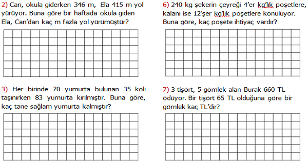 4.Sınıf Matematik Karışık Problemler Etkinliği 2