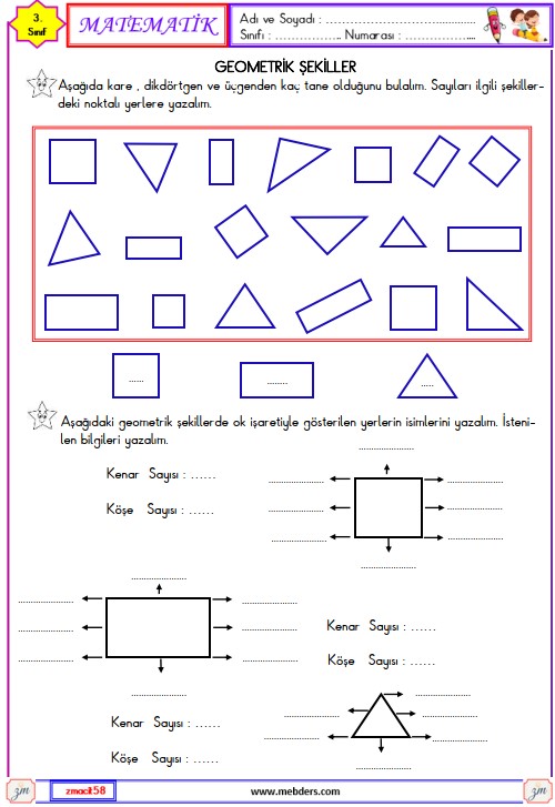 3. Sınıf Matematik Geometrik Şekiller Etkinliği 2