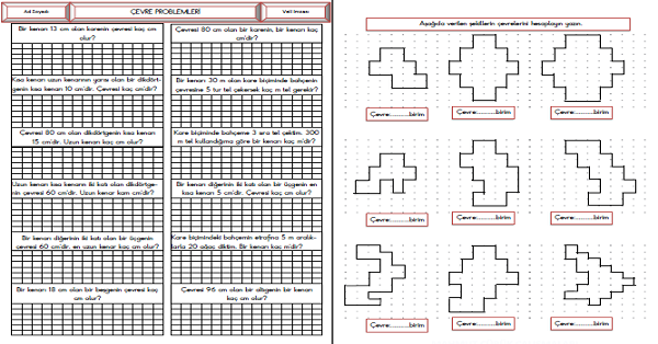 3. Sınıf Matematik Çevre Hesaplamaları İle İlgili Problemler