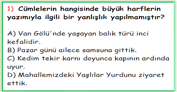 4.Sınıf Türkçe Noktalama İşaretleri ve Yazım Yanlışları Test-5