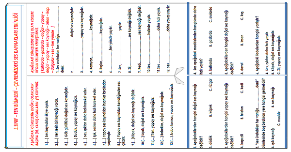 3.Sınıf - Fen Bilimleri Çevremizdeki Ses Kaynakları Etkinliği