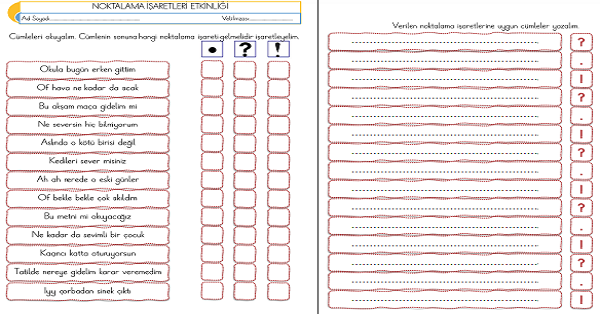 1.Sınıf Türkçe Noktalama İşaretleri Etkinliği-3