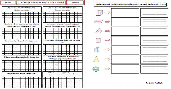 3.Sınıf - Matematik Geometrik Şekiller ve Köşegenler Etkinliği