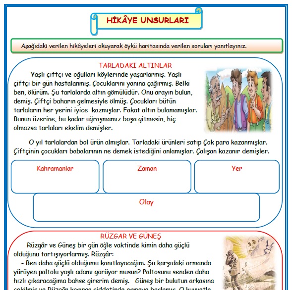 2.Sınıf Türkçe Hikaye Unsurları Etkinlik Çalışması