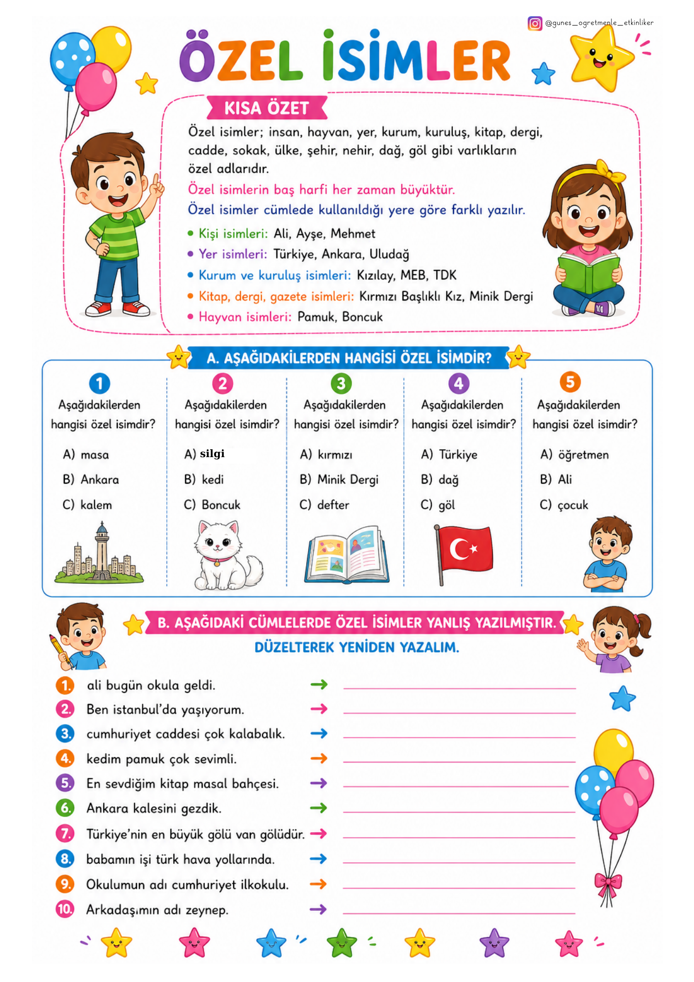 1.Sınıf Türkçe Özel İsimler