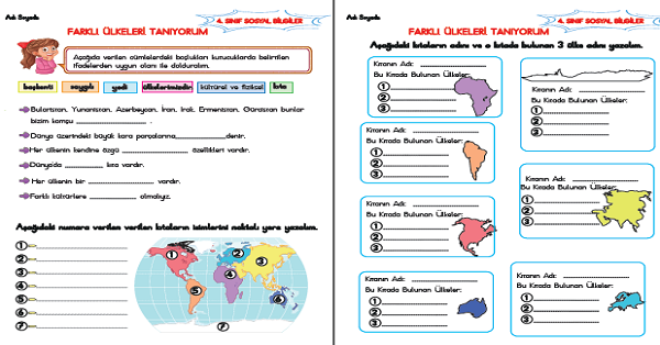 4. Sınıf Sosyal Bilgiler Farklı Ülkerler Tanıyorum Etkinlik Çalışması