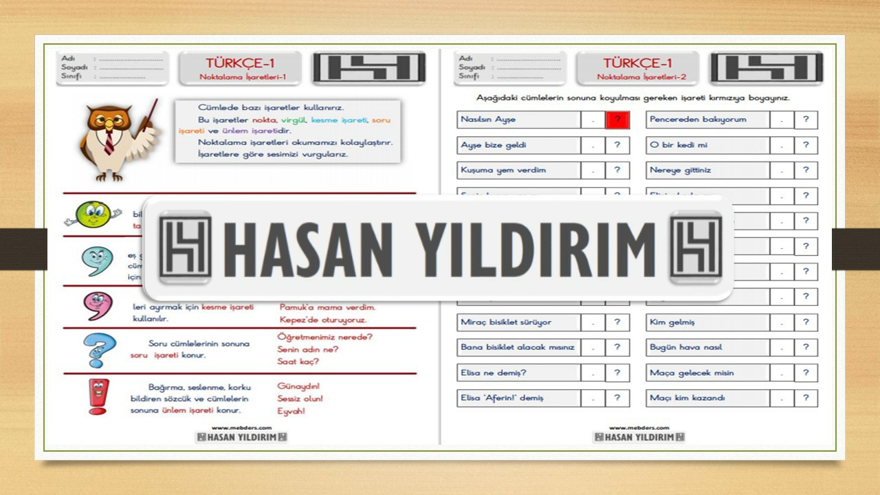 1.Sınıf Türkçe Noktalama İşaretleri Etkinlik Sayfaları