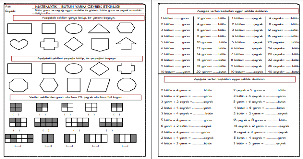 2.Sınıf - Matematik - Bütün Yarım Çeyrek Etkinliği-2