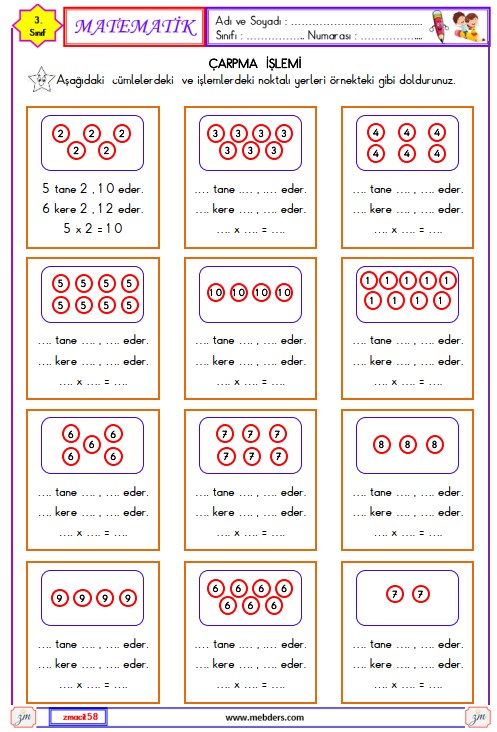 3. Sınıf Matematik Çarpma İşlemi  Etkinliği 3