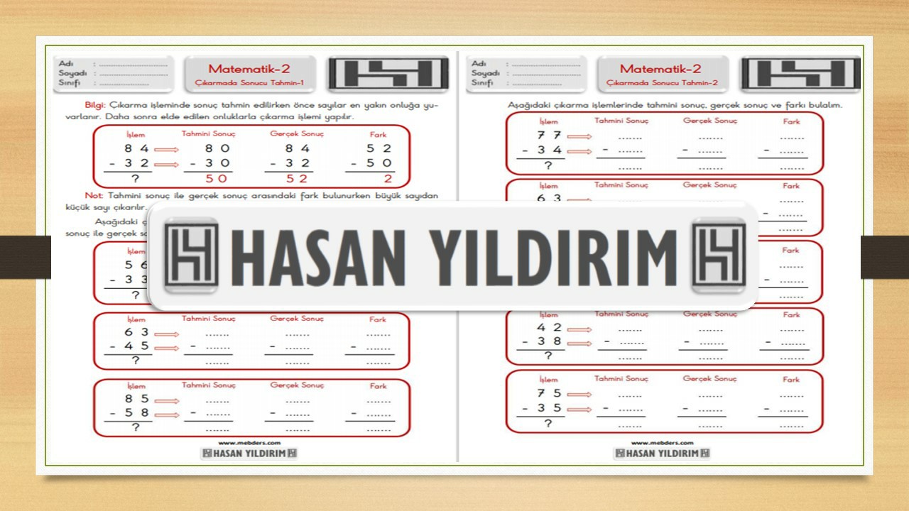 2.Sınıf Matematik Çıkarma İşleminde Sonucu Tahmin Etme Çalışma Sayfaları