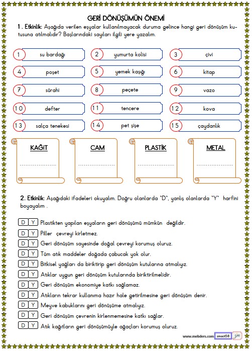 3. Sınıf Hayat Bilgisi Geri Dönüşümün Önemi Etkinliği 3
