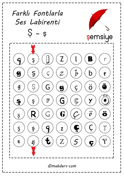 Farklı fontlarla ses labirenti - ş sesi