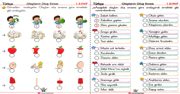 1. Sınıf Türkçe Olayları Oluş Sırasına Göre Sıralama Çalışma Etkinliği (6 Sayfa)
