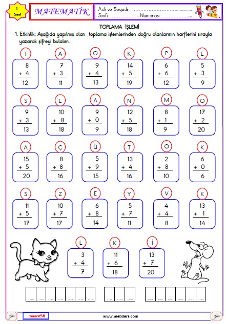 1. Sınıf Matematik Toplama İşlemi  Etkinliği 17