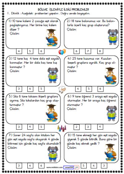 2. Sınıf Matematik Bölme İşlemi Problemler Etkinliği 2