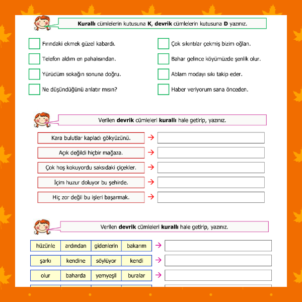 4. Sınıf Türkçe - Kurallı ve Devrik Cümleler Etkinliği