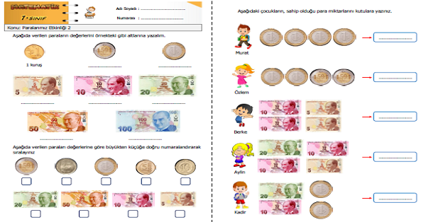 1.Sınıf Matematik Paralarımız Etkinliği 2