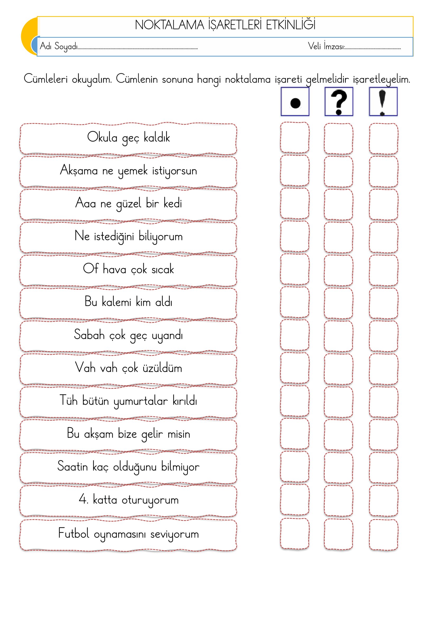1.Sınıf Türkçe Noktalama İşaretleri Etkinliği-1