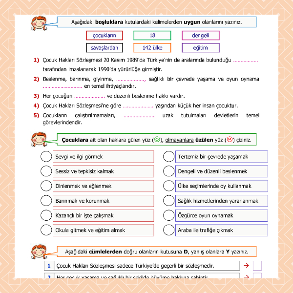 4. Sınıf Sosyal Bilgiler - Ben Çocuğum, Haklarımla Varım Etkinliği