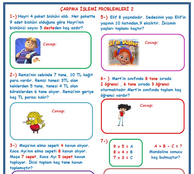 2.Sınıf Matematik Çarpma İşlemi Problemleri  2