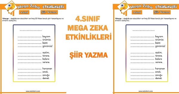 4.Sınıf Mega Zeka Etkinliği - Şiir Yazma