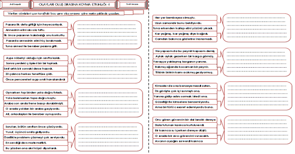 3.Sınıf - Türkçe Olayları Oluş Sırasına Koyma Etkinliği