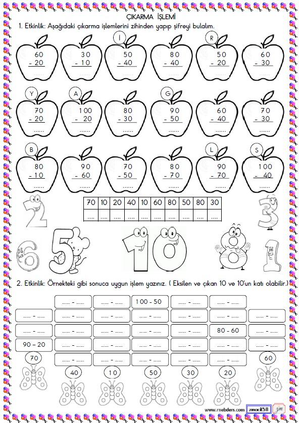 2. Sınıf Matematik Zihinden Çıkarma İşlemi Etkinliği 2