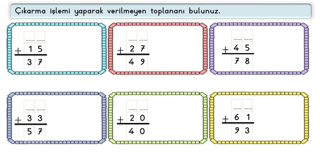 2.Sınıf Matematik Toplama İşlemi-Verilmeyen Toplananı Bulma Etkinliği -4