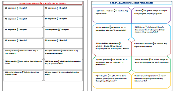 3.Sınıf - Matematik Kesir Problemleri-3