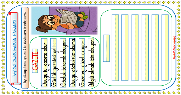 1. Sınıf İlk Okuma Yazma G-g Sesi Okuma Yazma Metin Çalışması