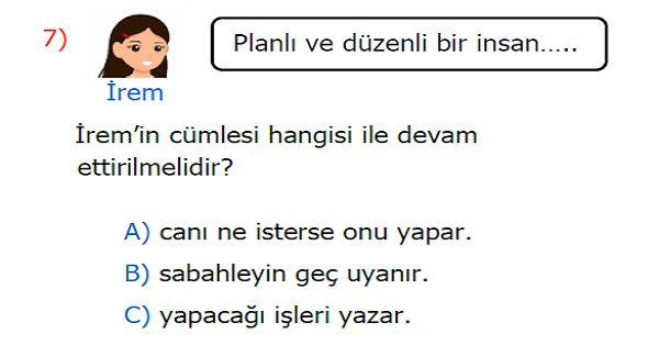 2.Sınıf Hayat Bilgisi Zamanı Planlayabilirim Kazanım Testi