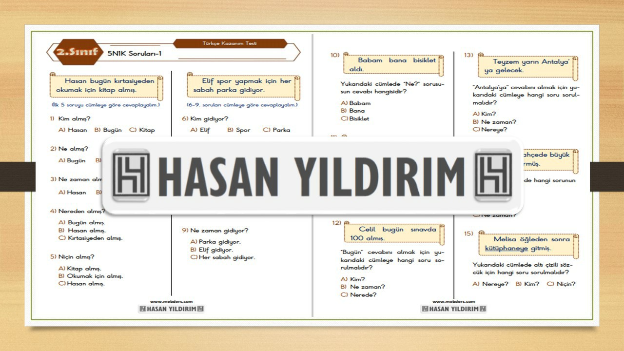 2.Sınıf Türkçe 5N1K Soruları-1 Testi