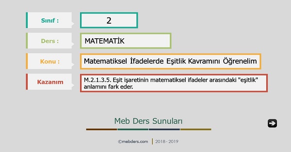 2.Sınıf Matematik Matematiksel İfadelerde Eşitlik Kavramı Sunusu