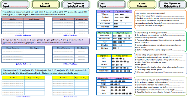 3.Sınıf Matematik Şekil ve Nesne Grafiği Çetele ve Sıklık Tablosu-2