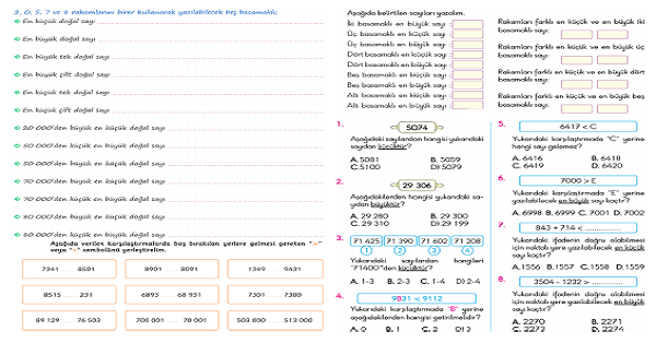 4. Sınıf Matematik Doğal Sayılarda Sıralama 5