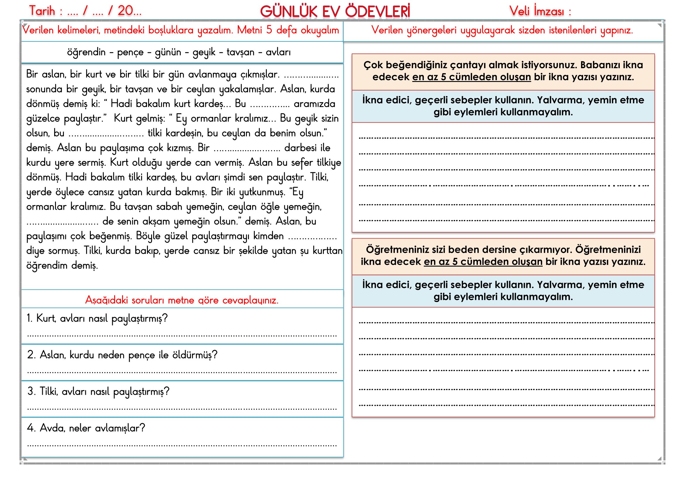 2.Sınıf - 06 Şubat 2026 Günlük Ev Ödevleri