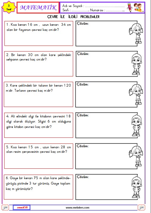 3. Sınıf Matematik Çevre ile İlgili Problemler Etkinliği 6