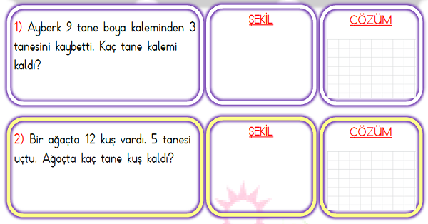 1.Sınıf Matematik Çıkarma İşlemi Problemler-1