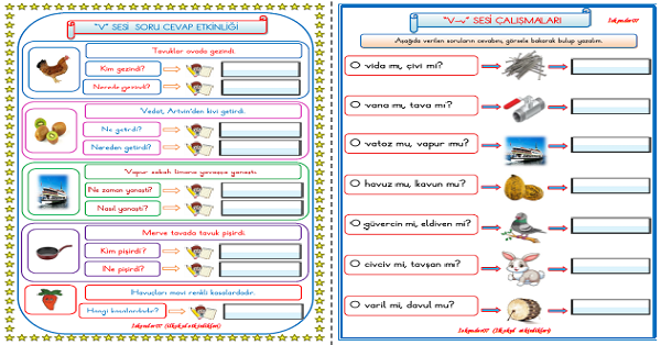 1. Sınıf İlk Okuma Yazma V Sesi Soru Cevap ve Mi-Mü Etkinliği