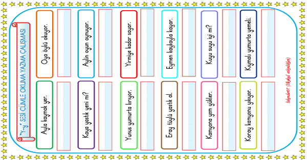 1. Sınıf İlk Okuma Yazma Y-y Sesi Cümle Okuma Yazma Çalışması