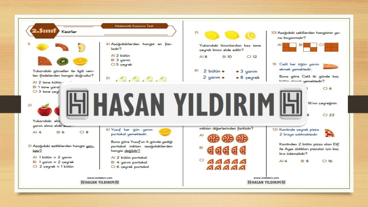 2.Sınıf Matematik Kesirler Testi