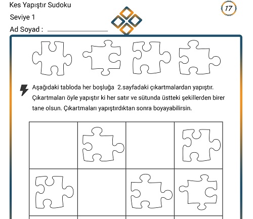 Kes Yapıştır Sudoku Etkinliği 17 (Seviye 1)